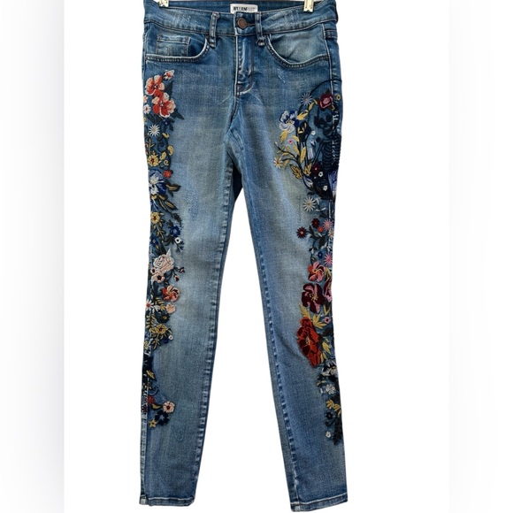 William Rast Embroidered Skinny Jeans Floral Justin Timberlake 25 Boho - Picture 2 of 10